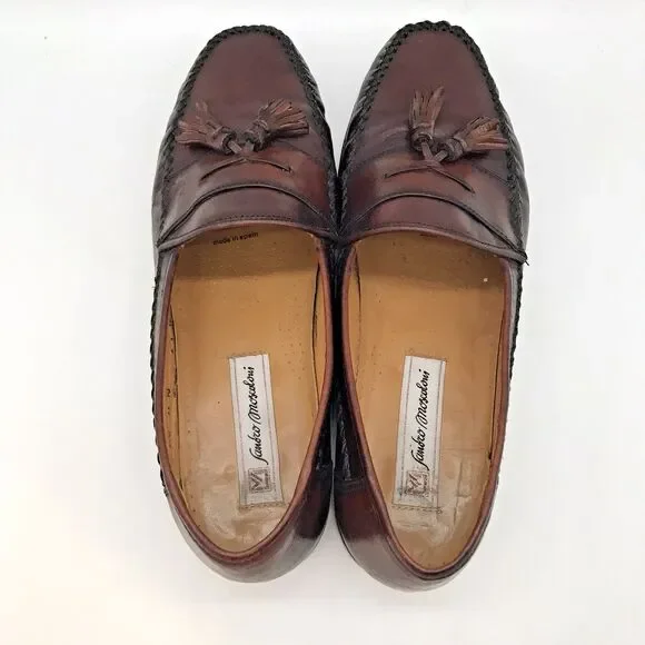 Sandro Moscoloni Leather Tassel Loafers Men's 11N Brown Olivio Gld Slip On Shoe - Picture 6 of 12